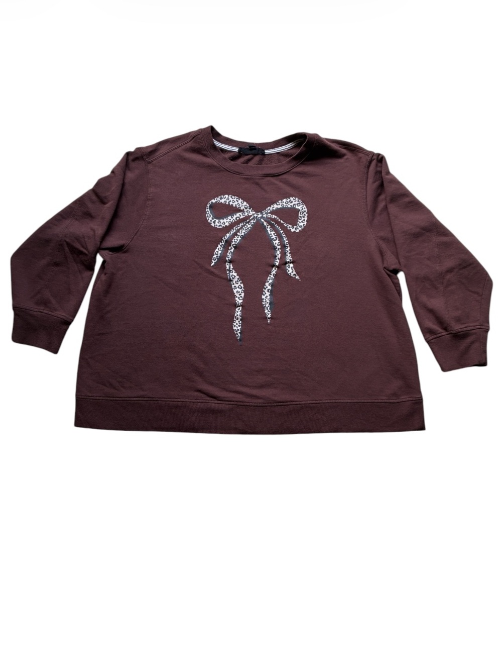 Jane + Delancey Women's Brown Leopard Bow Graphic Sweatshirt Size 1X